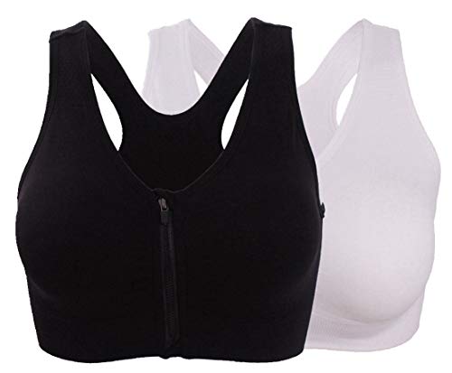 ohlyah Damen Sport-BH mit Reißverschluss vorne, Racerback, Yoga-BHS, 2er-Pack: Schwarz/Weiß, X-Large ohlyah Damen Sport-BH mit Reißverschluss vorne, Racerback, Yoga-BHS, 2er-Pack: Schwarz/Weiß, X-Large von ohlyah