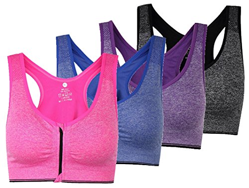 ohlyah Damen reißverschluss vorne geschlossen sport-bh racerback yoga bras l 34c 34d 36b 36c 38a 3er-pack: violett blau grau von ohlyah