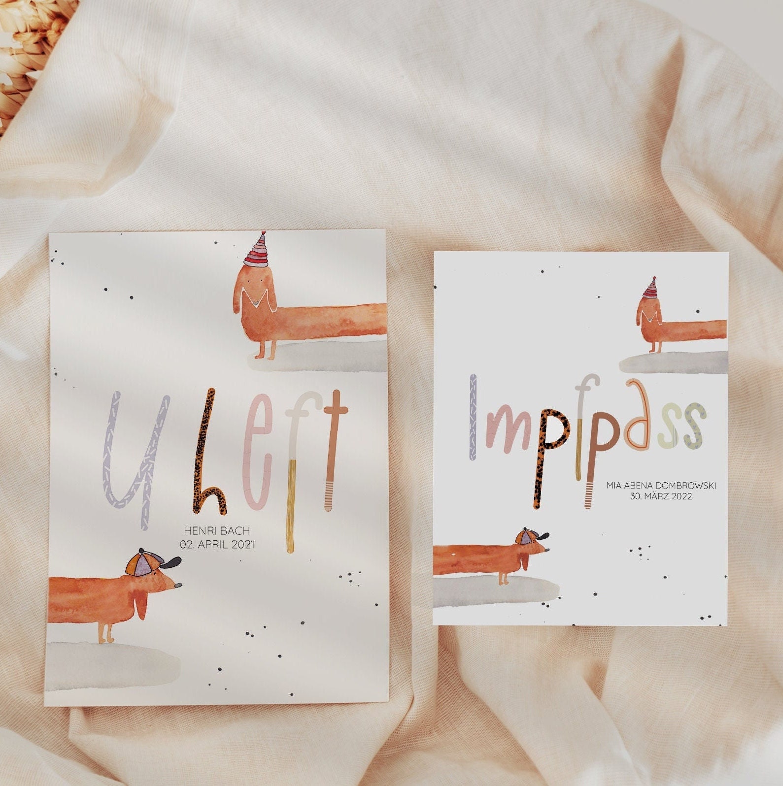 U-Heft & Impfpass Hülle Dackel Aus Weichem Pvc⎪Geschenk Zur Geburt⎪Personalisiert⎪Individuelles Geschenk Kind von ohmilavie