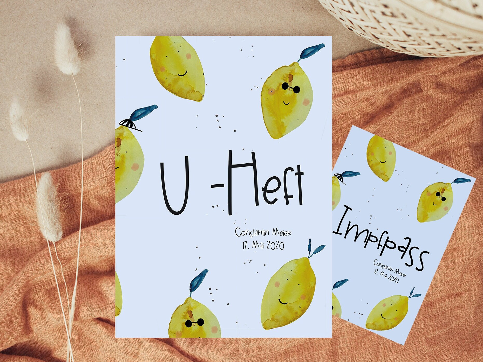 U-Heft & Impfpass Hülle Zitronen Aus Weichem Pvc⎪Geschenk Zur Geburt⎪Personalisiert⎪Individuelles Geschenk Kind von ohmilavie