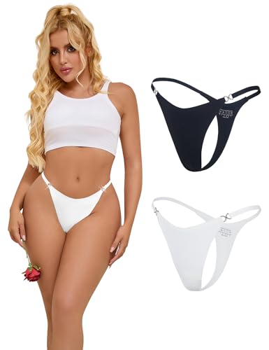 ohmydear 2er Pack Mini String Tanga Damen mit Strass Nahtlose Slips Niedrige Taille G String Tangas für Frauen T Back Unterhosen Dünn Thong Große Größen Höschen Schwarz & Weiß S von ohmydear