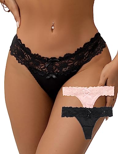 ohmydear String Tanga Damen Sexy Unterwäsche für Frauen 1/2/3er Pack Thongs Set Bequem Unterhosen Spitze Brazilian Slips Bikini Höschen von ohmydear