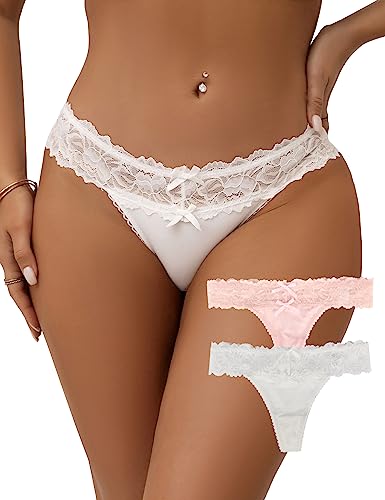 ohmydear 2er-Pack String Tanga Damen Unterhosen Slips Set Eisseide Unterwäsche V-Waist Atmungsaktiv Thong Panties Mehrpack Hipster Bikini Höschen von ohmydear