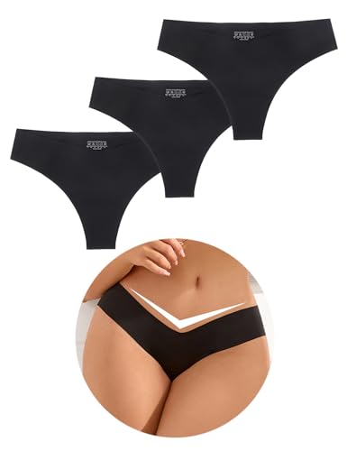 ohmydear 3er Pack Nahtlose Slips Damen Niedrige Taille Unterhosen Schwarz Brasilien Damen Slip Bequeme Unterwäsche für Frauen Atmungsaktiv Schlüpfer XL von ohmydear