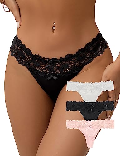 ohmydear String Tanga Damen Sexy Unterwäsche für Frauen 1/2/3er Pack Thongs Set Bequem Unterhosen Spitze Brazilian Slips Bikini Höschen von ohmydear