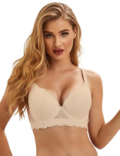 ohmydear BH Damen mit Bügel Große Größen Spitzen BH Gepolstert Klassische BHS für Damen Komfort Vollschalen Beige 80D ohmydear BH Damen mit Bügel Große Größen Spitzen BH Gepolstert Klassische BHS für Damen Komfort Vollschalen Beige 80D von ohmydear