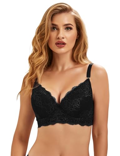 ohmydear BH Damen mit Bügel Große Größen Spitzen BH Gepolstert Klassische BHS für Damen Komfort Vollschalen Schwarz 85E von ohmydear