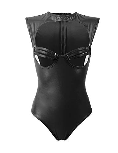 ohmydear Damen Latex Catsuits Dessous Sexy Wetlook Bodysuit Frauen Leder Brustfrei Body Reizwäsche Snap Crotch Clubwear Große Größe Erotik Korsage Party Kostüm von ohmydear