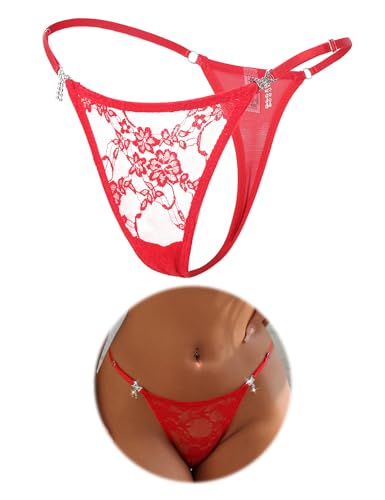 ohmydear Damen Spitze String Tanga mit Strass Niedrige Taille G-String T Back Erotische Unterwäsche Höschen für Frauen Atmungsaktiv Dünn Thong Rot S ohmydear Damen Spitze String Tanga mit Strass Niedrige Taille G-String T Back Erotische Unterwäsche Höschen für Frauen Atmungsaktiv Dünn Thong Rot S von ohmydear