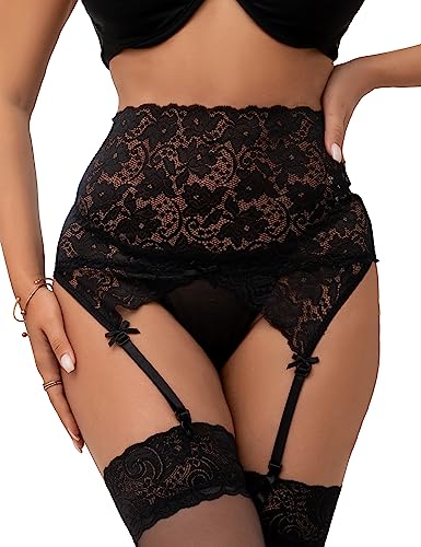 ohmydear Damen Strumpfgürtel Spitze Strapsgürtel Strumpfhalter Dessous Strapshalter Strumpfbänder mit 4 Verstellbaren Clips String von ohmydear