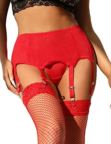 ohmydear Damen Strapsgürtel Sexy Strumpfgürtel Strapse Dessous mit 6 Verstellbar Metall Clips Spitze Strapshalter Hohe Taille Rückenschnalle Strumpfband mit Panty von ohmydear