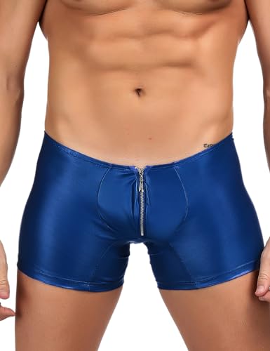 ohmydear Herren Reizwäsche Leder Boxershorts Erotik Latex Shorts mit Bulge Pouch und Reißverschluss Wetlook Männer Sexy Unterwäsche Clubwear Hipster Sissy Gay Slips von ohmydear