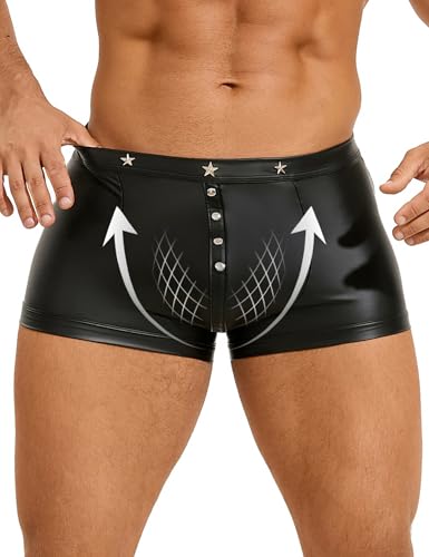 ohmydear Herren Reizwäsche Sexy Dessous PU Leder Boxershorts Größe Größen Männer Unterwäsche Punk Nieten Wetlook Männer Slips Erotisch Kunstleder Dessous Gay Sissy Höschen von ohmydear