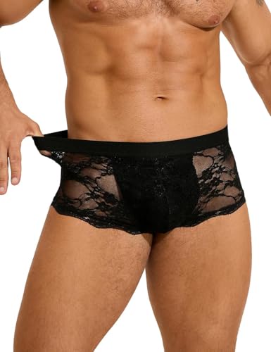 ohmydear Herren String Tanga Männer Spitze Unterwäsche Erotisch Reizwäsche für Sex Herren Sexy Slip Transparent Sissy Dessous Gay Unterwäsche Sissy Höschen Schwarz von ohmydear
