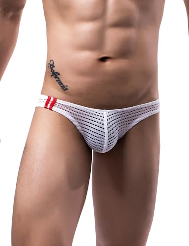 ohmydear Herren Strings Sexy Tanga Low-Rise Slips Männer Unterwäsche für Sex Mesh Bikini Unterhosen Atmungsaktiv Sportunterwäsche Thong Pouch Underwear von ohmydear