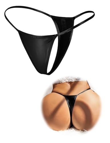 ohmydear Mini G String Tanga für Frauen Kunstleder Micro Bikini Tanga Schwarz Große Größen Niedrige Taille Unterwäsche Damen Nahtlos Thongs Sexy T-Back Unterhosen für Beach Nachtclubs Party XXL ohmydear Mini G String Tanga für Frauen Kunstleder Micro Bikini Tanga Schwarz Große Größen Niedrige Taille Unterwäsche Damen Nahtlos Thongs Sexy T-Back Unterhosen für Beach Nachtclubs Party XXL von ohmydear