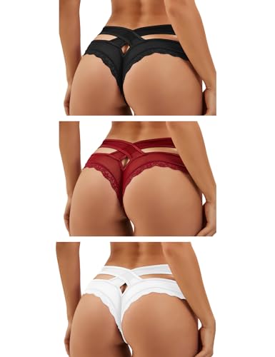 ohmydear Pantys Damen 1/2/3/4er Pack Slips Sexy Niedrige Taille String Tangas Spitze Bikini Unterhosen Sexy Bauchweg Unterwäsche für Frauen Mesh Atmungsaktiv Underwear von ohmydear