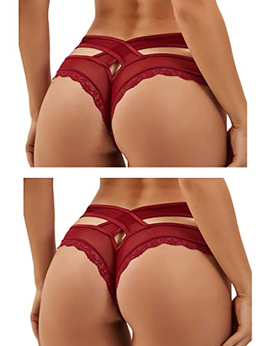 ohmydear Pantys Damen 1/2er Pack Slips Sexy Niedrige Taille String Tangas Spitze Bikini Unterhosen Sexy Bauchweg Unterwäsche für Frauen Mesh Atmungsaktiv Underwear von ohmydear