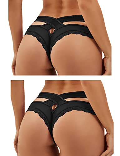 ohmydear Pantys Damen 1/2er Pack Slips Sexy Niedrige Taille String Tangas Spitze Bikini Unterhosen Sexy Bauchweg Unterwäsche für Frauen Mesh Atmungsaktiv Underwear von ohmydear