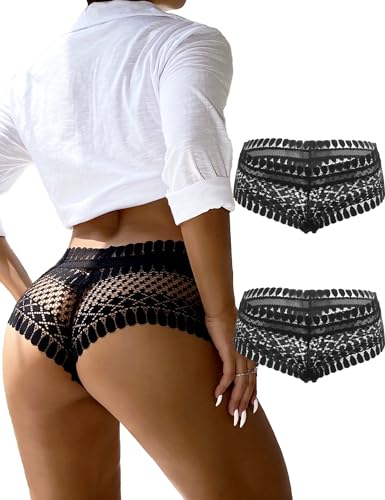 ohmydear Pantys Damen Sexy 2er Pack String Baumwolle Schritt Tanga Mittlere Taille Slips Atmungsaktiv Unterwäsche für Frauen Hipster Höschen von ohmydear