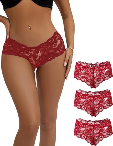 ohmydear Pantys Damen Spitze Höschen Hipster Blumen Slip String Tanga Große Größen Unterwäsche Unterhosen Dessous Mehrfarbig 3er Pack von ohmydear