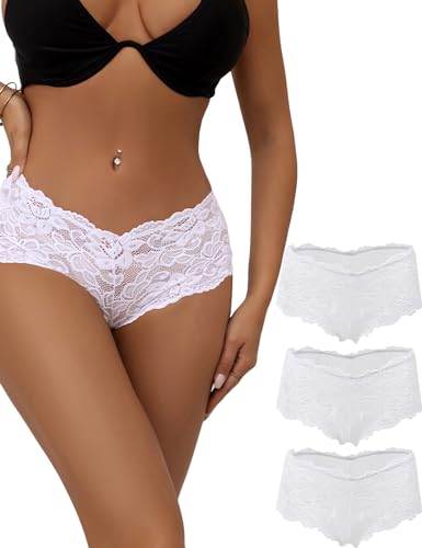 ohmydear Pantys Damen Spitze Höschen Hipster Blumen Slip String Tanga Große Größen Unterwäsche Unterhosen Dessous Mehrfarbig 3er Pack von ohmydear