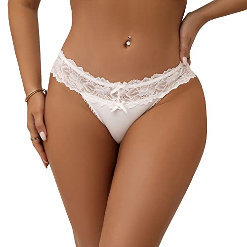 ohmydear Pantys Damen Spitze Höschen String Slip Große Größen Tanga Unterwäsche Hipster Unterhose Reizwäsche Thong Weiß M-L von ohmydear