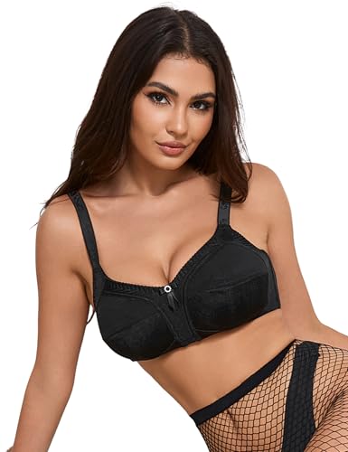 ohmydear Damen Soft BH Jacquard Bügelloser BH ohne Bügel Komfort Ungepolstert Schlaf-BH mit weicher Futterung Große Größen für den Alltag Schwarz 75C ohmydear Damen Soft BH Jacquard Bügelloser BH ohne Bügel Komfort Ungepolstert Schlaf-BH mit weicher Futterung Große Größen für den Alltag Schwarz 75C von ohmydear