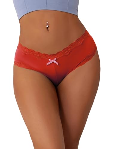 ohmydear Pantys Damen String Tanga Spitze Höschen Unterwäsche Große Größen Slip Dreidimensionale Unterhose Reizwäsche Rot M-L von ohmydear