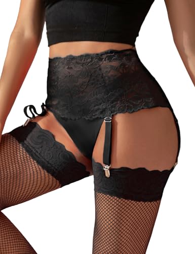 ohmydear Strapsgürtel Breit Übergröße Strumpfhalter Damen Spitze Strapsen Dessous Set Große Größen Garter Belt Strapshalter mit 4 Halter Metallclips Strumpfgürtel von ohmydear