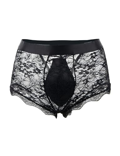 ohmydear String Tanga Herren Sexy Durchsichtige Unterwäsche Männer Spitze Unterhosen Erotisch Reizwäsche Sissy Dessous Gay Transparent Slips mit Rücken Cut-Outs von ohmydear