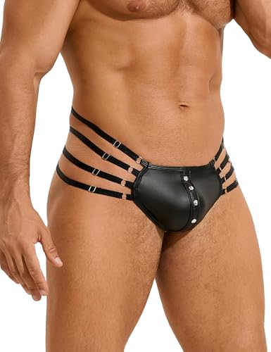 ohmydear String Tanga Männer Leder Gay Unterwäsche für Herren Punk Nieten G-String Große Größen T-Back Slip Verstellbarer Band Erotisch Reizwäsche Sexy Sissy Dessous von ohmydear