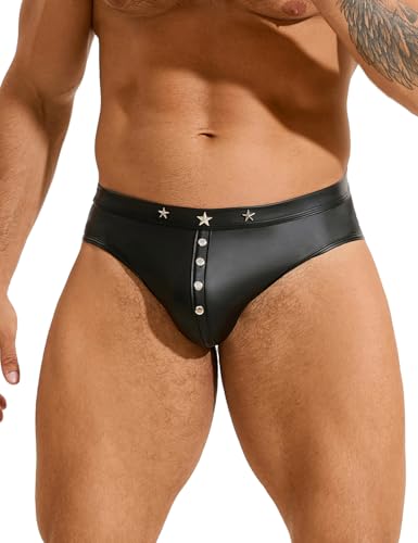 ohmydear Strings Tangas Männer Sexy Unterwäsche Herren PU Leder Unterhosen Große Größen Slip mit Beutel Punk Leather Dessous Herren Sexy Reizwäsche Schwarz Gay Sissy Clubwear von ohmydear