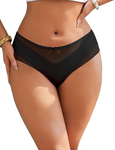 ohmydear Unterhosen Damen Große Größen Baumwolle Schritt Panties Atmungsaktive Unterwäsche mit Spitze Brazilian Slip Damen Mesh String Tanga Weich Elastic Hipster für Alltag von ohmydear