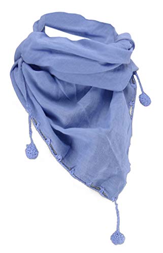 TigerTie Damen Halstuch Dreieckstuch blau Uni Gr. 160 cm x 75 cm - Tuch Schal Baumwolle von TigerTie