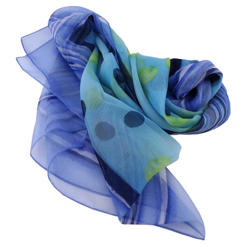 TigerTie Damen Satin Halstuch blau türkis gelb gepunktet 90 x 90 - Tuch Nickituch Schal von TigerTie