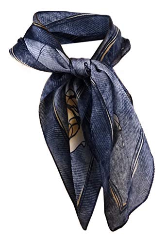 TigerTie Nickituch dunkelblau silberblau schwarz braunbeige Blumenmuster - Gr. 50 x 50 cm von TigerTie