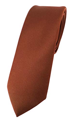 TigerTie schmale Satin Krawatte in braun rot rotbraun einfarbig uni von TigerTie