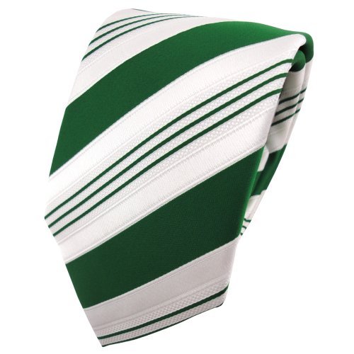 TigerTie Designer Krawatte in grün dunkelgrün weiß silber gestreift von TigerTie