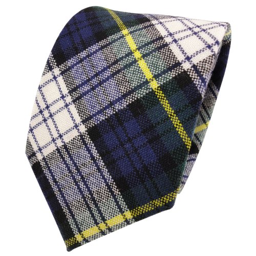 TigerTie Designer Wollkrawatte blau marine grün gelb creme kariert - Krawatte Wolle wool von TigerTie