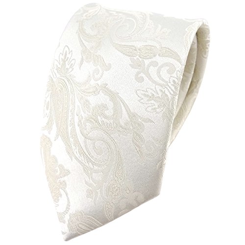 TigerTie Hochzeit Seidenkrawatte ecrue creme Paisley Uni - Krawatte 100% reine Seide von TigerTie