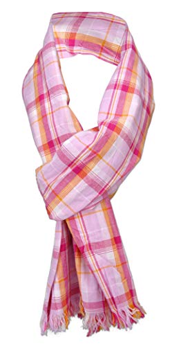 TigerTie Schal in pink rosa orange rot weiß kariert mit kleinen Fransen - Gr. 180 x 50 cm von TigerTie