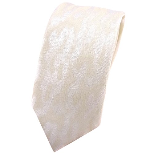 TigerTie schmale Hochzeit Seidenkrawatte creme gescheckt Uni - Krawatte 100% Seide von TigerTie