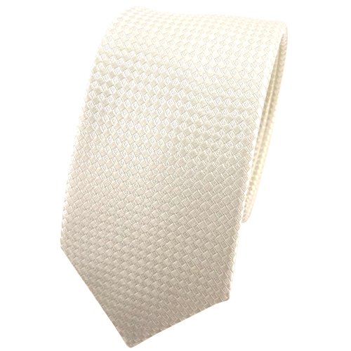 TigerTie schmale Hochzeit Seidenkrawatte creme kleine vierecke Uni - Krawatte 100% Seide von TigerTie