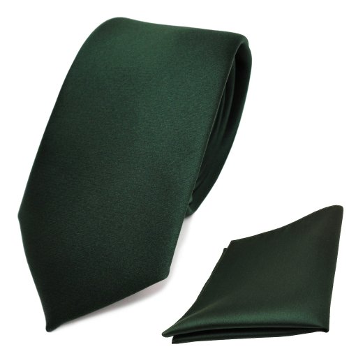 TigerTie - schmale Designer Krawatte Einstecktuch in grün dunkelgrün einfarbig uni von TigerTie