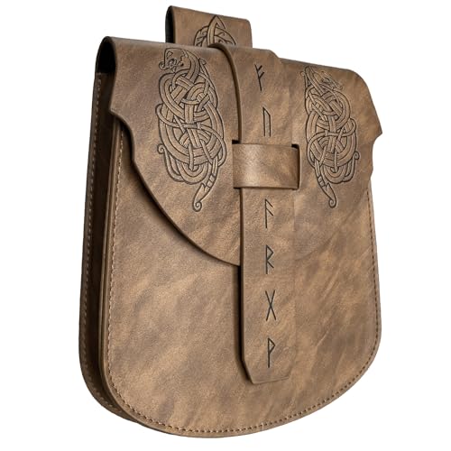 Vintage Mittelalter Leder Gürteltasche Wiast Münze Mittelalter Hüfttaschen Handytasche Mittelalter Kostüm Zubehör für Männer Frauen, braun von ohodhmnu