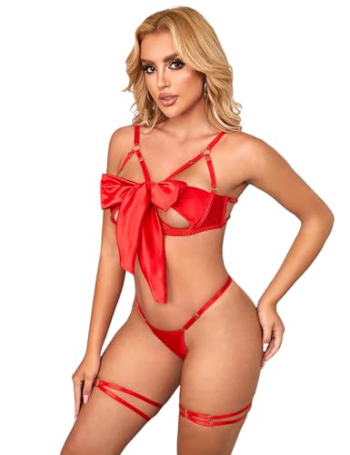 Reizwäsche für Sex Damen Rot Große Größen Erotische Dessous Sexy Set Mollig Valentinstag Unterwäsche Curvy Push Up BH und Slip Set Lingerie mit Verstellbar Beinbänder Party Clubwear Rot 3XL-4XL von ohyeahlady