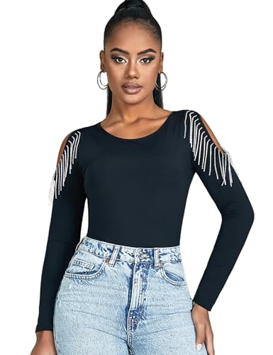 ohyeahlady Langarmbody Damen Schwarz Body Sexy Spitze Bodysuit Große Größen Stringbody mit Druckknöpfen Transparent Blusenbody Oberteil Party Outfit Curvy Clubwear Jumpsuit XL von ohyeahlady