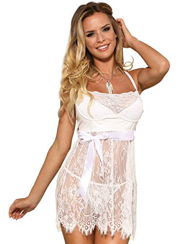 ohyeahlady Damen Kleider Babydoll Lingerie Mesh Spitzen Nachtwäsche Dessous Set Sleepwear Dress Reizwäsche Negligee mit G-String Große Größen von ohyeahlady