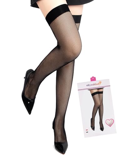 ohyeahlady Halterlose Strümpfe für Damen XXL Strümpfe Übergröße Sexy Nylonstrümpfe Oberschenkel Stockings mit Weitem Bund Overknees Strümpfe Hohe Elastizität Netzstrümpfe Box Packung Schwarz 3XL-5XL von ohyeahlady